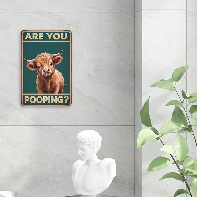 mmiishe Bathroom Decor Metal Signs Cow Gifts for Women Men Funny Bathroom Signs Vintage Metal Decor Are You Pooping for Restroom Toilet Powder Room Wall Decor 8x12 Inches Birthday Anniversary