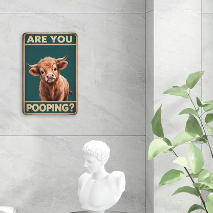 mmiishe Bathroom Decor Metal Signs Cow Gifts for Women Men Funny Bathroom Signs Vintage Metal Decor Are You Pooping for Restroom Toilet Powder Room Wall Decor 8x12 Inches Birthday Anniversary