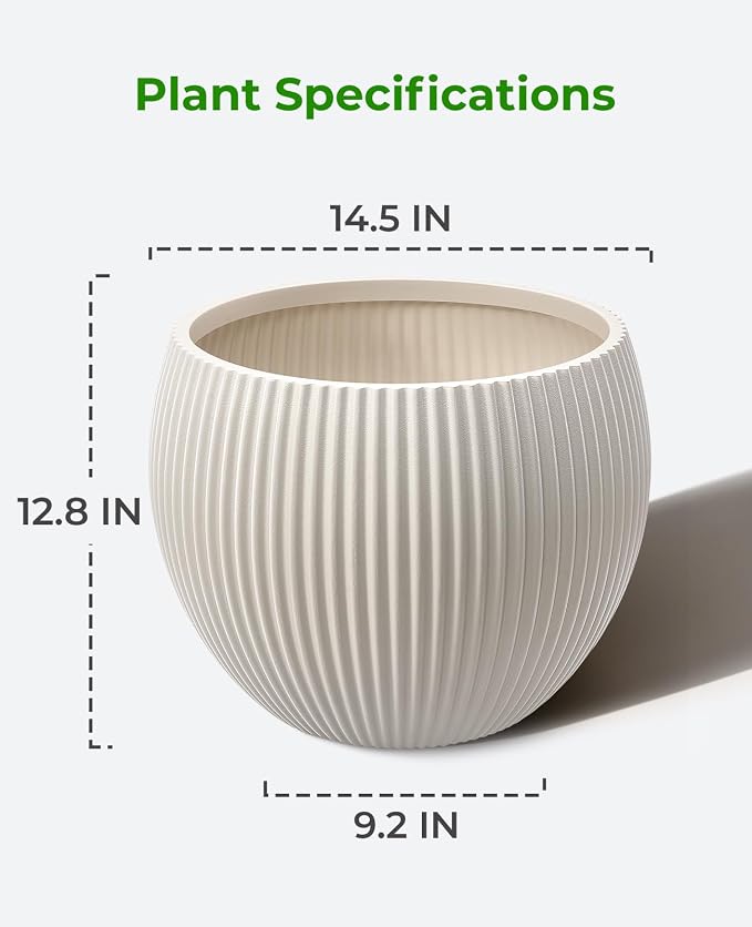 homenote Flower Pots 14.5 Inch,Large Plant Pots Indoor with Drainage,Plastic Pots for Plants,Garden Pots for Outdoor,Large Planters for Indoor Plants,Big Plastic Planter,Cream
