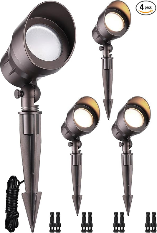 LEONLITE 4-Pack 5W 12-24V Low Voltage LED Spotlight 3000K Oil Rubbed Bronze | Landscape Pathway Lights Outdoor, CRI90, Aluminum Spot Lights for Garden, ETL Listed, IP65 Waterproof, Warm White
