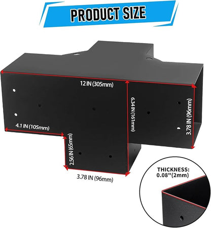 Woodworks 4x4 Pergola Brackets - 4-Way 90 Right Angle Corner Extension Brackets for 4x4 Inch Lumber (2PCS) - Black Powder Coated Modular Sizing Pergola/Gazebo Hardware