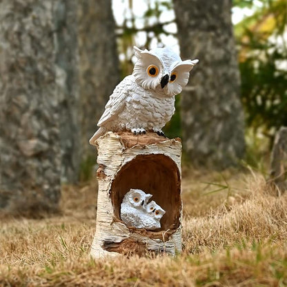 Solar Powered Owl Garden Decor Outdoor Statues Led Porch Backyard Figurine Light Great Horn White Sculpture for Lawn Ornament Patio Decorations Waterproof