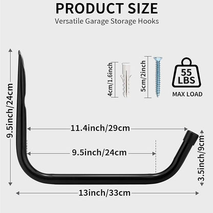 Heavy Duty Garage Storage Hooks, Wall Mounted Utility Hanging Rack for Surfboard, Ladder, Bike, Folded Chairs