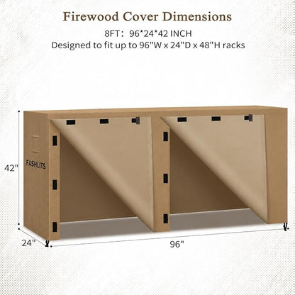 8ft Waterproof Firewood Rack Cover, Heavy Duty 600D Oxford Outdoor Storage Wood Rack Cover For Outdoor, Indoor, Patio(Cover Only, Rack Not Included)