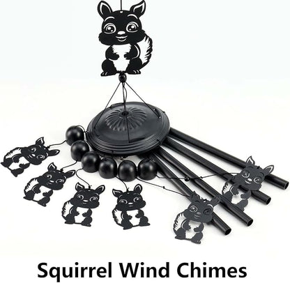 Squirrel Wind Chimes for Outside/Indoors, Squirrel Gifts for Women Mom Grandma, Aluminum Tubes Windchimes S Hook, 37" Wind Chime Hanging Decor for Home Patio Garden Porch Yard (Black-Squirrel)