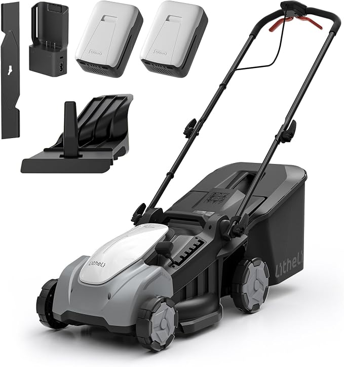 Litheli 40V Battery Lawn Mower 16″, Cordless Electric Mower with Brushless Motor, 6 Cutting Positions, 50L Grass Box, 2×5.0Ah Batteries & Charger for Medium Yards