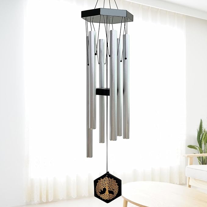 Wind Chimes for Outside, Sympathy Wind Chimes, Memorial Wind Chimes in Memory of Loved One, Sympathy Gift, Tree of Life Wind Chime Decor for Home Outdoor Garden Yard Patio 33" Silver