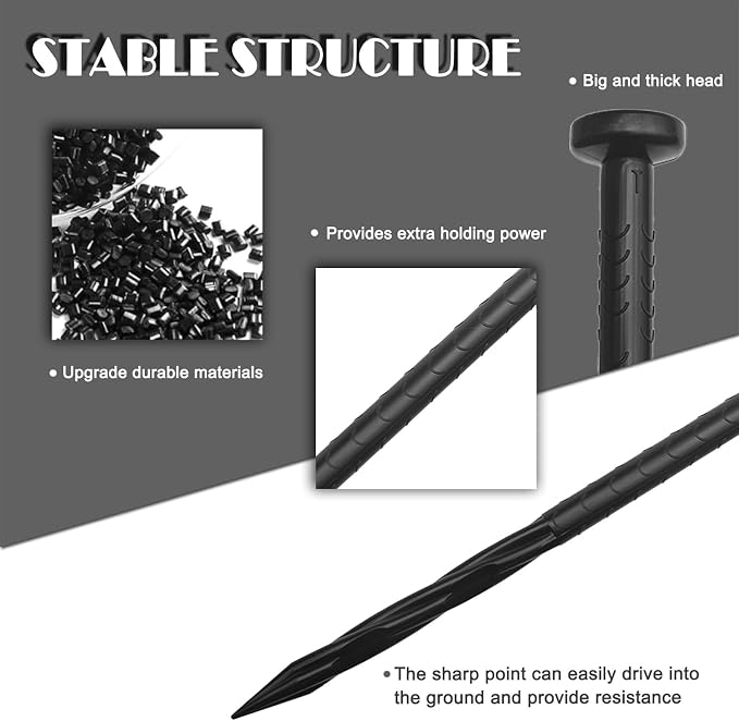 Plastic Landscape Anchoring Spikes 8 Inch Nylon Spiral Landscape Spikes for Yard, Garden Lawn, Weed Barriers, Artificial Turf, Tent (50, 10 in)