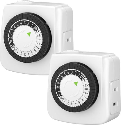 BN-LINK Indoor Timers Plug Mechanical 2 Prong 24-Hour Mini Lamp Timers 2 Pack, for Electrical Outlets, Fish Tank, Fans, LED Lights