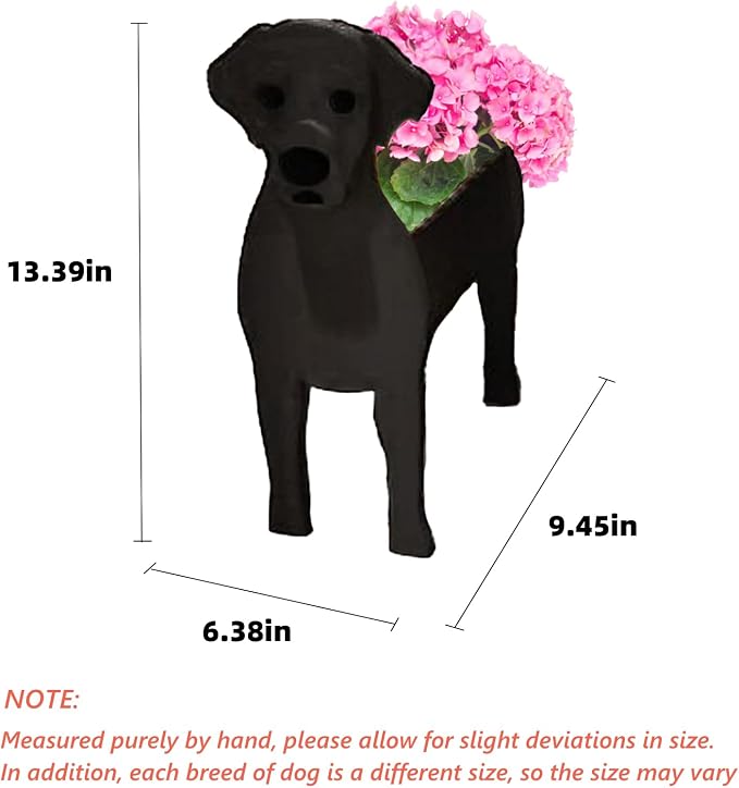 Black Labrador Dog Planter Pots, 9.45x 6.38 x 13.39 Inches | Dog Flower Pot, Cute Animal Shaped Plant Pot, Gifts for Women & Pet Lovers, Indoor Outdoor Garden Home Office Decor