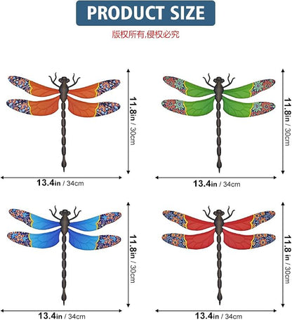 Metal Dragonfly Wall Decor, 4 Pack 13 inch Metal Dragonflies Wall Art Hanging Sculpture Decorations for Outdoor, Yard Patio Fence Garden Outside Decor