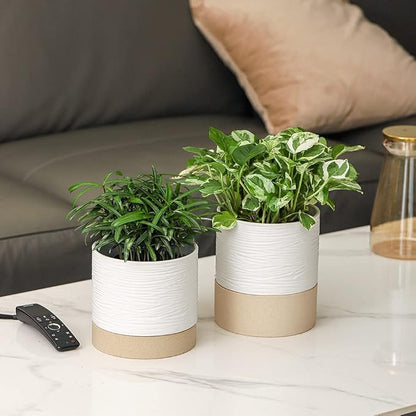 Nihow Ceramic Self Watering Plant Pot for Indoor Plants,6 Inch,White | Planter with Cotton Wick, Drainage Hole & Water Storage Plus, Cylinder Round Flower Pot, For Succulent/Herbs/Violets