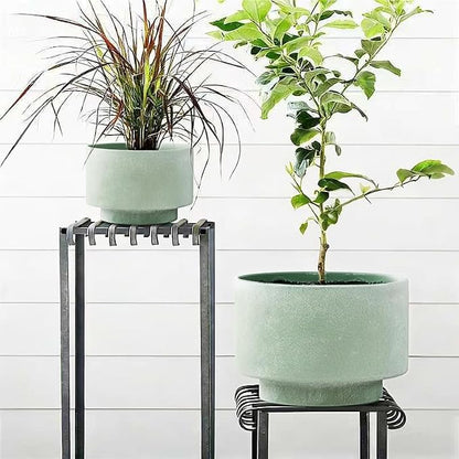 Succulent Pots, 8 Inch + 6 Inch Plant Pots for Plants with Drainage Hole, Indoor Outdoor Ceramic Planter, Set of 2 Round Flower Pots for Succulent and Plants, Green
