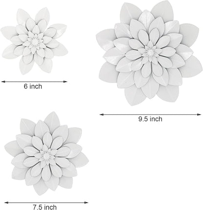 Metal Flower Wall Art,Floral wall decor Multiple Layer Decor for Indoor Outdoor Home Bedroom Living Room Office Garden(White)