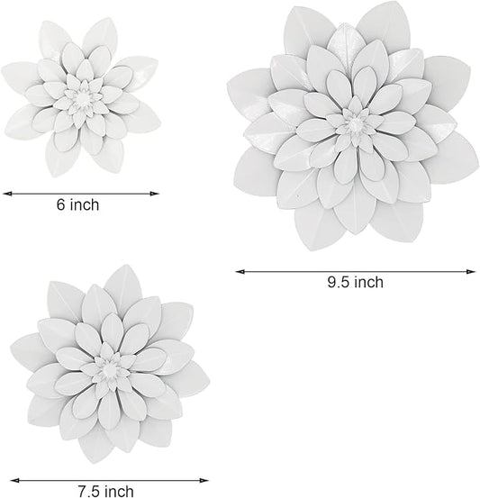 Metal Flower Wall Art,Floral wall decor Multiple Layer Decor for Indoor Outdoor Home Bedroom Living Room Office Garden(White)
