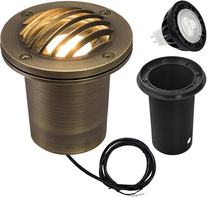 MALORY Brass Landscape Well Lights,（φ99 mm 12V Low Voltage In Ground Lights,Anti-Glare Landscape Lighting with MR16 for Pathway, Driveway (Full Brass -01B, 1-Pack with Bulb)