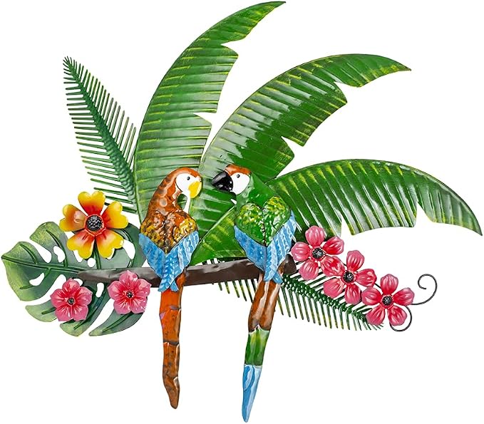 VEWOGARDEN Parrots Wall Decor Large Outdoor Metal Bird Wall Art for Patio Farmhouse Garden Living Room Bedroom Decorations