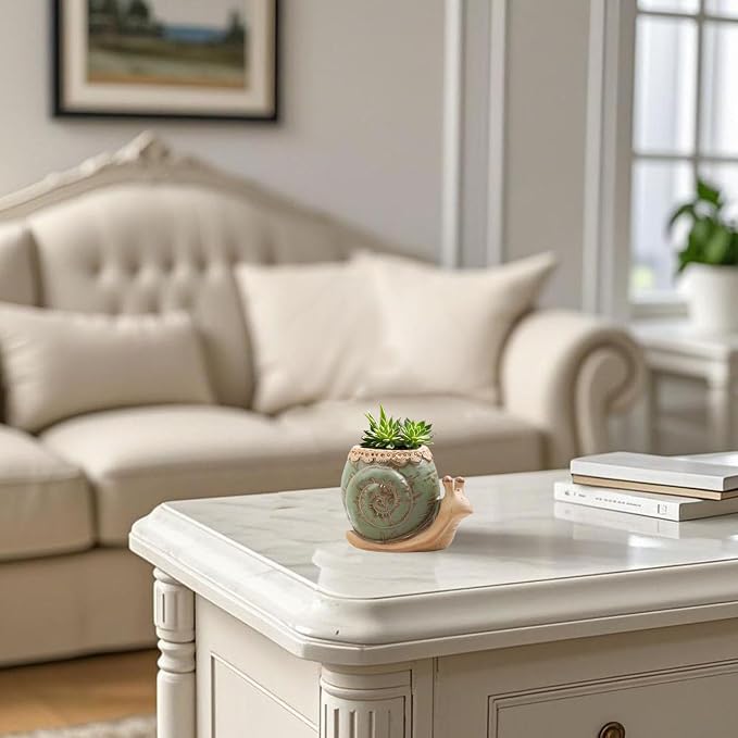 Snail Planter Small Ceramic Planter Pot Animal Planters Small Succulent Pots with Drainage Snail Decor for Living Room Room Office Desktop Decoration (Plants Not Included)