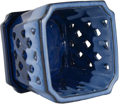 W&W Orchid Pot with Holes and Saucer for Repotting and Better Grow, White and Blue, 7 Inches
