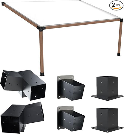 Pergola Kit with Brackets, 15°Slanted Roof Pergola Bracket Kit, Roof Wall Mount Extension Bracket Kit 3-Way Brackets for Pergolas,Log Cabin Outdoor Pergola 4"x 4" (Actual 3.5" X 3.5") Lumber