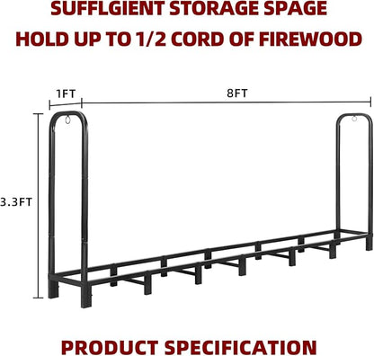 DNKMOR 8FT Firewood Rack Holder,Heavy Duty Firewood Storage Log Rack for Outdoor&Indoor,Fireplace Wood Rack for Wood Storage