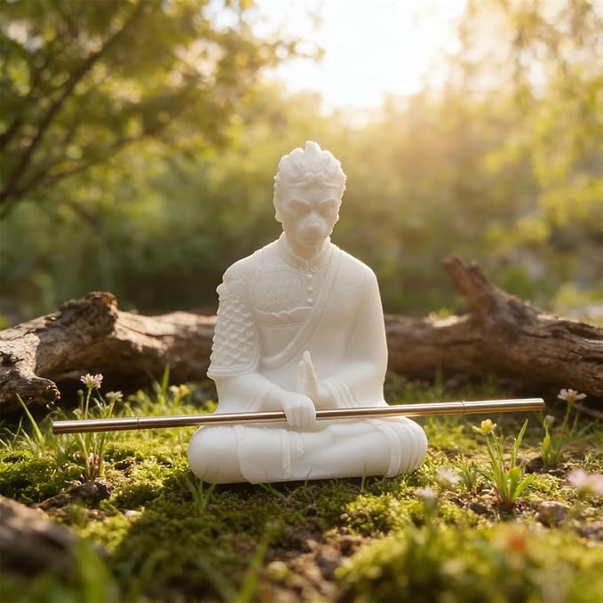 livelyfish Aquarium Sun Wukong Statue Monkey Kings Buddha Statues Zen Sandstone Figurines for Fish Tank Garden Aquarium Decor (White)