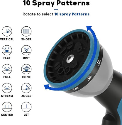 MEASUREMAN 25 FT Garden Hose Kit, Heavy Duty Lightweight Water Hose with 180° Swivel Grip & Multi-Pattern Spray Nozzle, 5/8-Inch Kink-Resistant Fabric Hose for Lawn & Patio