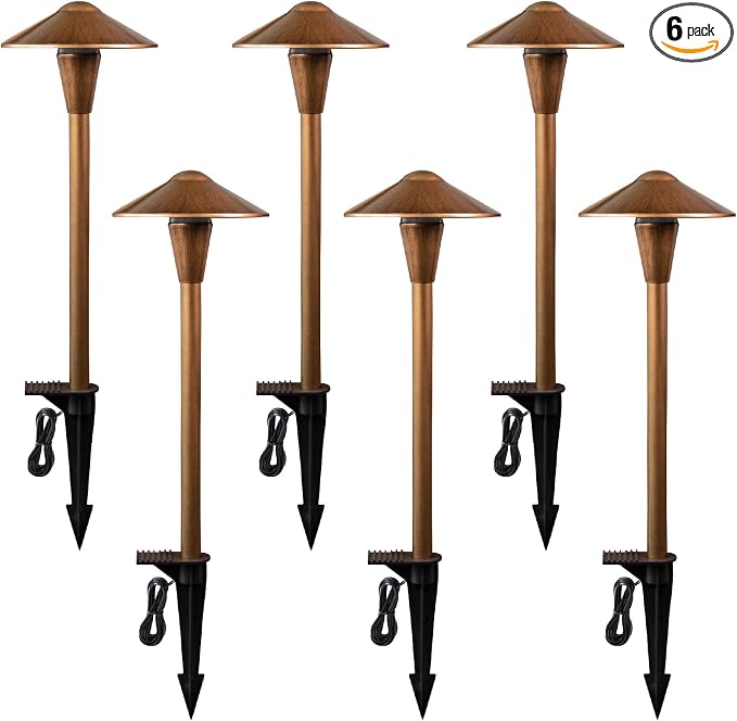 Low Voltage Pathway Lights 6 Pack, 12–24V 150lm Wired LED Landscape Path Lights with Premium Brass Finish, 3CCT Adjustable, Wet Location Rated for Outdoor Walkway, Yard, Garden & Driveway Edge