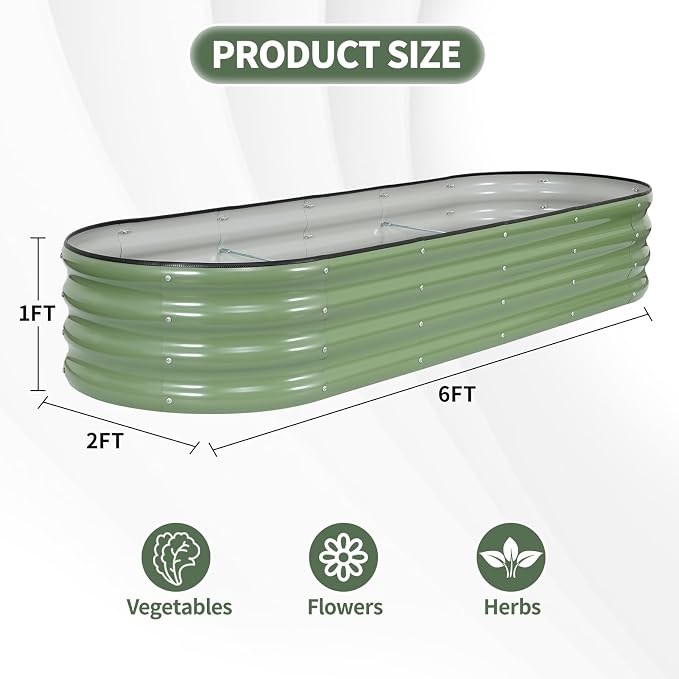 1MORE Galvanized Raised Garden Bed- Planter Garden Boxes Outdoor, Raised Beds for Gardening, 6x2x1ft Metal Garden Bed Kit for Vegetables Flower, Planter Raised Beds with Tools.Green