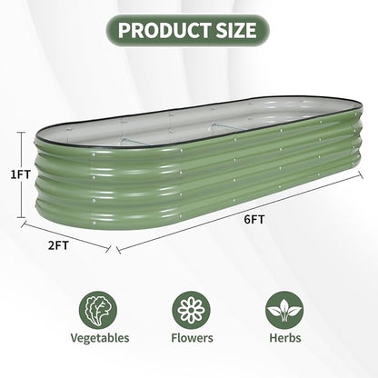 1MORE Galvanized Raised Garden Bed- Planter Garden Boxes Outdoor, Raised Beds for Gardening, 6x2x1ft Metal Garden Bed Kit for Vegetables Flower, Planter Raised Beds with Tools.Green