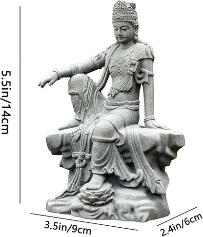livelyfish Aquarium Buddha Statue Guanyin Buddha Sandstone Sculpture for Zen Garden Fish Tank Home Decor (M)