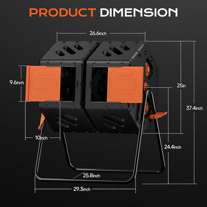 Update Compost Bin Outdoor 45 Gallon, Dual Separate Chamber 360°Rotating Composter, Garden Compost Bin for Fast Composting, Easy Assemble Compost Tumbler for Outside, Backyard, and Yard