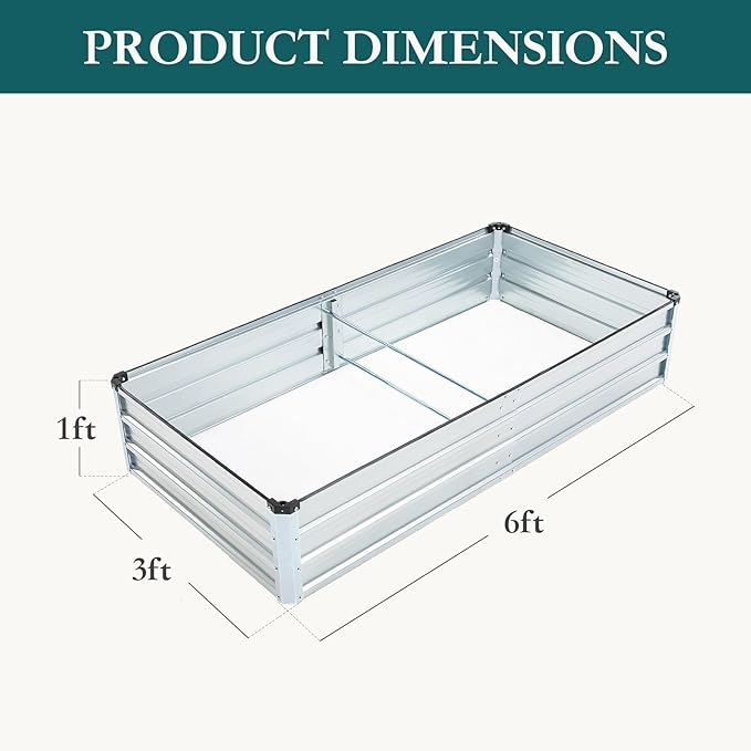 DUMOS Galvanized Raised Garden Bed Outdoor, 6x3x1ft 2 Pack Metal Planter Box for Deep-Rooted Vegetables Flowers Herbs, Rectangular Planter Raised Bed for Patio Balcony Backyard, Open Bottom, Silver