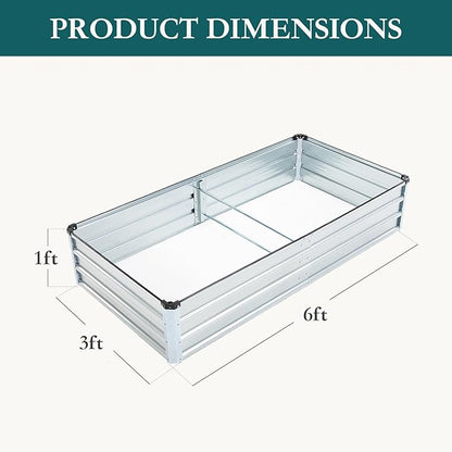 DUMOS Galvanized Raised Garden Bed Outdoor, 6x3x1ft 2 Pack Metal Planter Box for Deep-Rooted Vegetables Flowers Herbs, Rectangular Planter Raised Bed for Patio Balcony Backyard, Open Bottom, Silver
