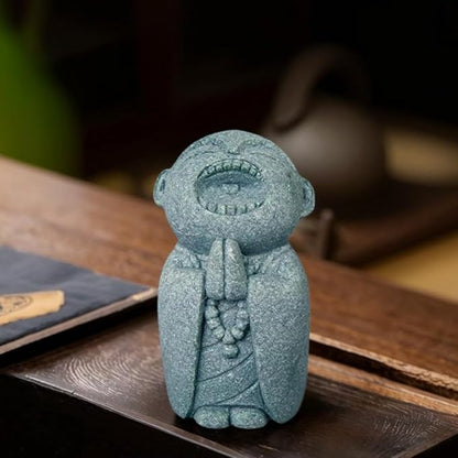 Mini Monk Buddha Statue Sandstone Statues Zen Monk Praying Statue Sculptures for Wealth Good Luck Feng Shui Decor Home Fish Tank Aquarium Garden (Style 7)