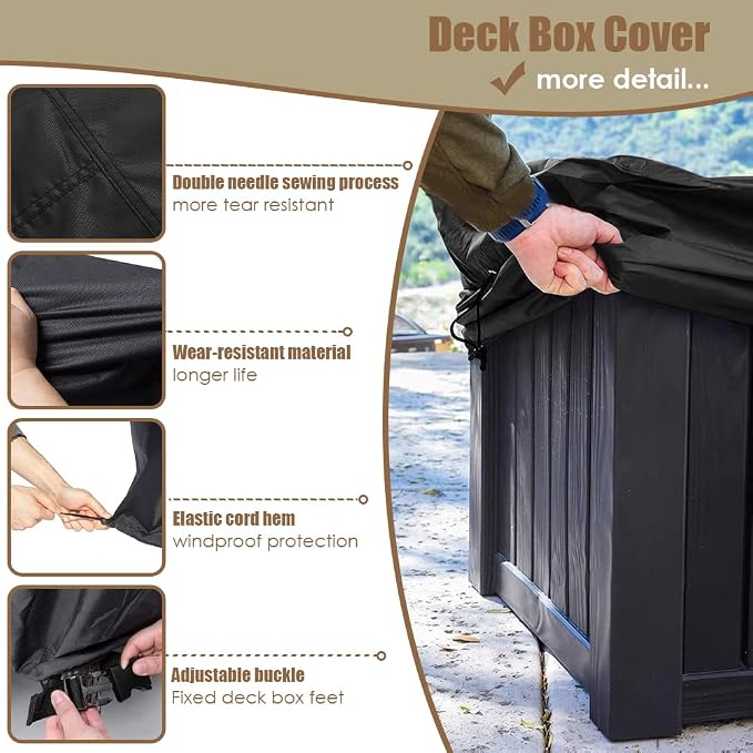 Deck Box Cover Waterproof Heavy Duty Patio Storage Box with Zipper Outdoor Ottoman Bench Cover Rectangular for Keter Suncast Lifetime Rain Snow Dust Resistant