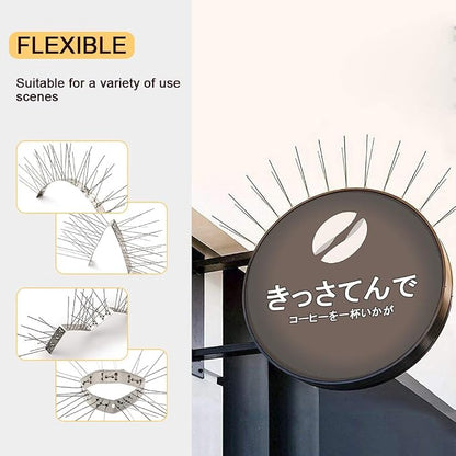 OFFO Bird Spikes with Stainless Steel Base, Durable Bird Spikes Arrow Pigeon Spikes Fence Kit for Keeping Small Bird, Crows and Woodpeckers Away, Covers 3.4 Feet(1.04m)