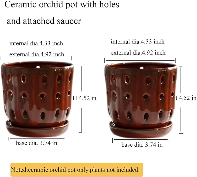 Orchid Pots 4.9Inch Ceramic Orchid Pots with Holes Set of 2 (Red)