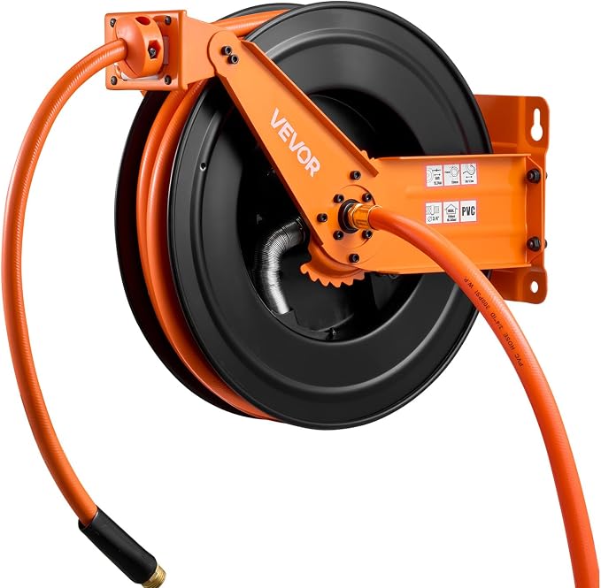 VEVOR Retractable Air Hose Reel, 3/4 Inch x 50 FT PVC Air Hose Max 300PSI, Auto Rewind Air-Compressor Hoses Reel with 5 ft Lead in, Ceiling/Wall Mount Heavy Duty Steel Double Arm