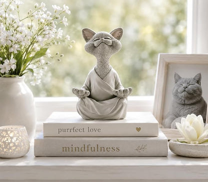 Meditating Happy Cat Statue – Zen Mindfulness Decor for Cat Lovers