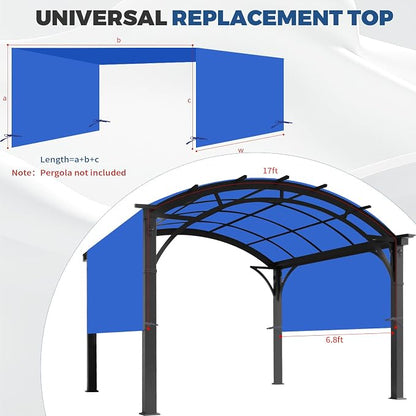 17' x 6.8' Waterproof Pergola Canopy Replacement Cover,Royal Blue | Waterproof polyester canopy with built-in drainage holes and adjustable tie straps for a secure fit in rain and wind.