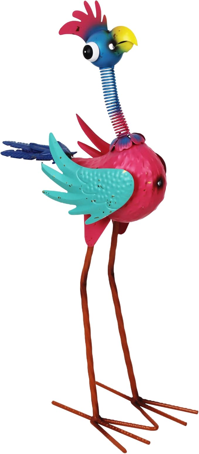 Metal Rooster Statue Outdoor Garden Decor,19" Wacky Rooster Decor Yard Statue Decorations Outdoor,Funny Chicken Sculpture for Patio, Lawn, Backyard (Pink)