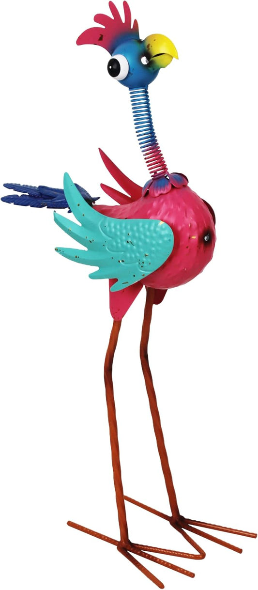Metal Rooster Statue Outdoor Garden Decor,19" Wacky Rooster Decor Yard Statue Decorations Outdoor,Funny Chicken Sculpture for Patio, Lawn, Backyard (Pink)