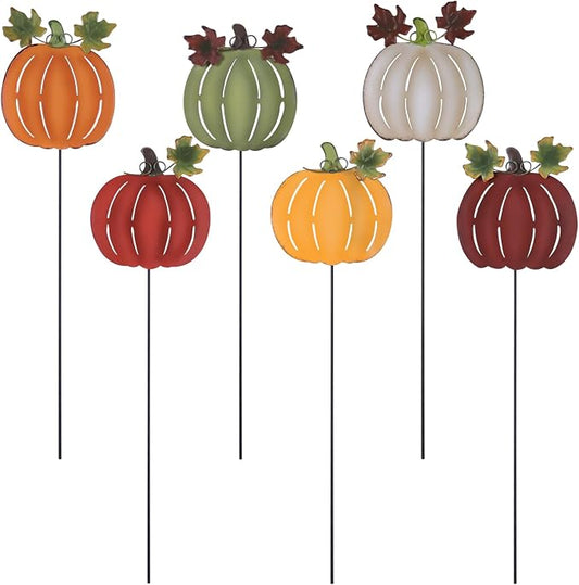 hogardeck Fall Decorations for Home Outdoor, 6 PCS Metal Pumpkin Decorative Garden Stakes for Thanksgiving Decorations, Yard Signs for Garden Home Lawn Patio