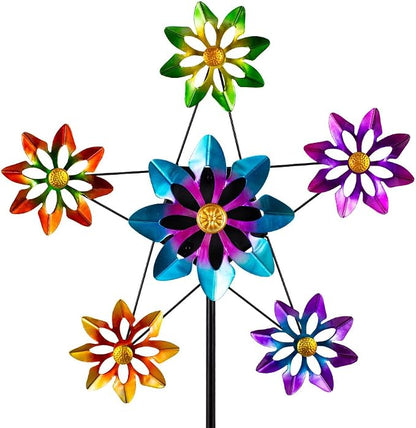 Stargarden Outdoor Kinetic Wind Spinner,Large Metal Wind Sculpture | Flower Metal Wind Spinners for Garden Yard Patio, 24.4"D*74"H