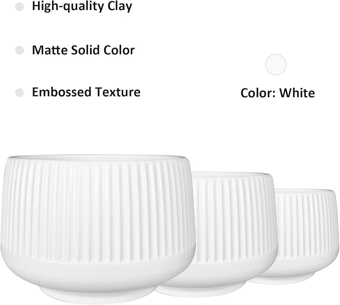 OXART Ceramic Plant Pot, 12+9+6.6 inch Large Plant Pot with Drainage, 3 Piece Planters for Indoor Plants, Modern Decor Home Office Garden Flower Pots for Indoor Outdoor Plant Set, White