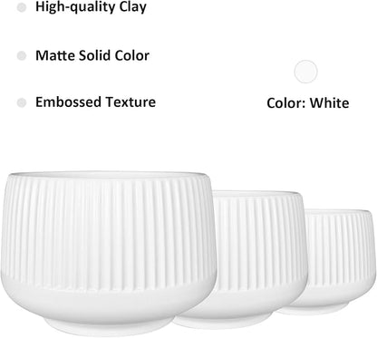 OXART Ceramic Plant Pot, 12+9+6.6 inch Large Plant Pot with Drainage, 3 Piece Planters for Indoor Plants, Modern Decor Home Office Garden Flower Pots for Indoor Outdoor Plant Set, White