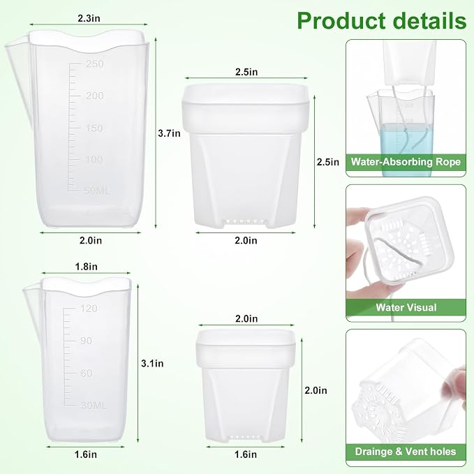 2" Clear Self Watering Pots for Indoor Plants,16PCS Mini Plastic Nursery Planters with Water Level Indicator & Drainage Holes for Propagation,Succulents,Seedling,African Violet,Plant Labels