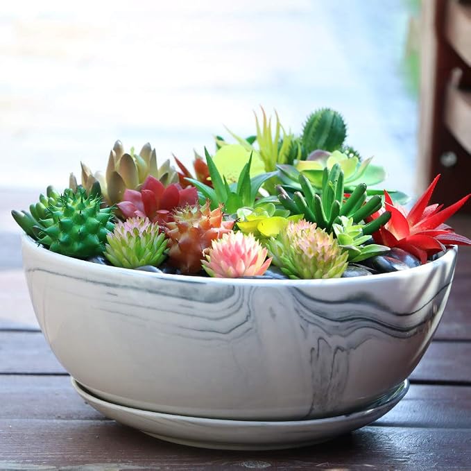 G EPGardening 10Inch Large Planter Marble Pattern Ceramic Succulent Planter Big Plant Pot Succulents Container Flower Pot Indoor Outdoor Decor (Plants Not Included)