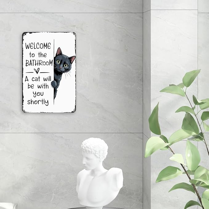 mmiishe Funny Cat Bathroom Decor Black Cat Lover Gifts for Women Men Vintage Metal Signs for Restroom Toilet Powder Room Wall Decor Retro Wall Art Plaques 8x12 Inches Bathroom Accessories